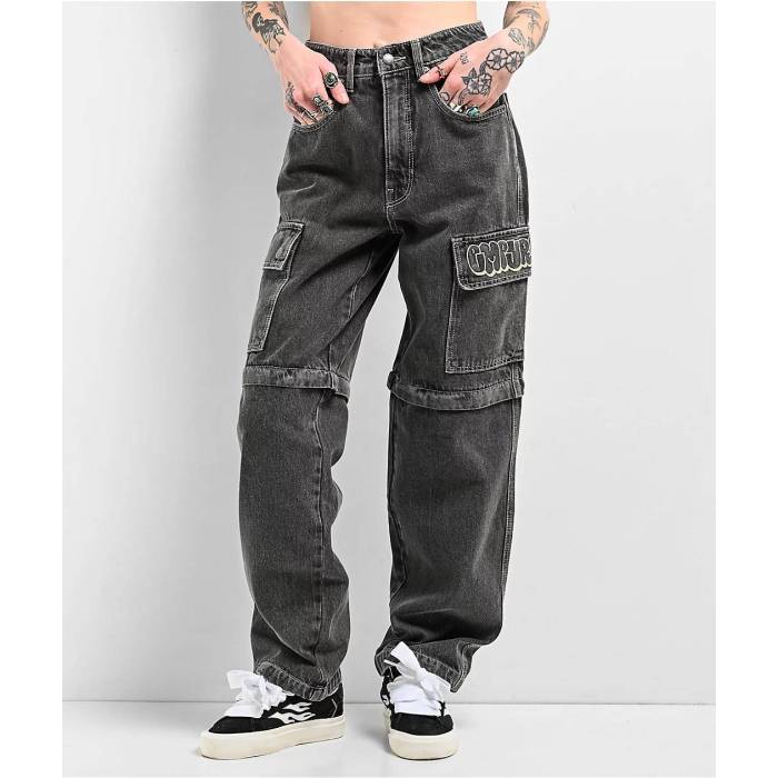 エンパイア Empyre 【 Tori Charcoal Wash Zip Off Cargo Skate Jeans Women Charcoal 】 チャコール カーゴ Skate スケート ジーンズ レディース チャコール