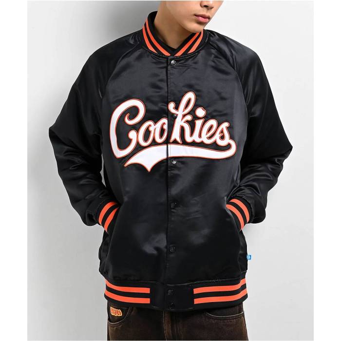 【★百貨店SALE★6/11真夜中2時迄】Cookies Clothing 【 Cookies Bases Loaded Black \u0026 Orange Varsity Jacket Men\u0027s Black 】 黒いこと 黒いこと orange 橙・オレンジ色 Jacket 上衣 メンズ 黒いこと 黒いこと