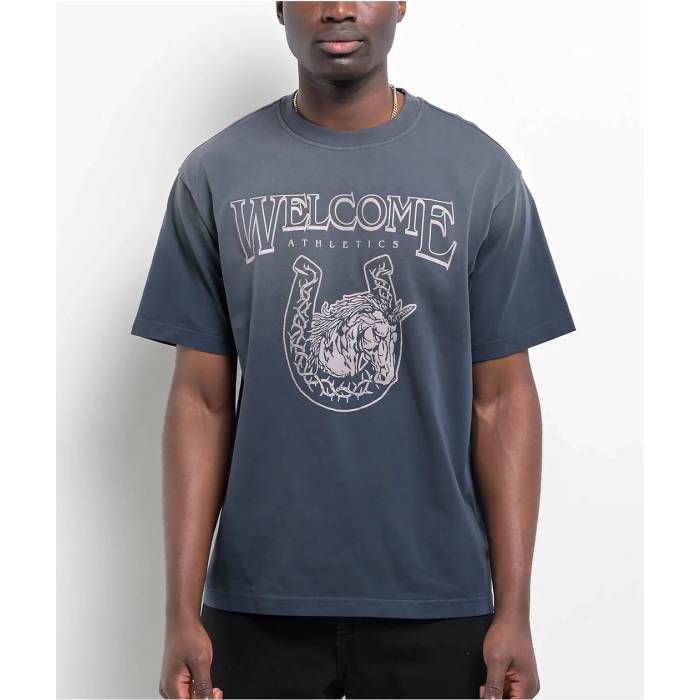Welcome Skateboards 【 Welcome Mascot Enzyme Wash Navy T-Shirt Men\u0027s Navy 】 紺色 米国海軍 プルオーバー メンズ 紺色 米国海軍