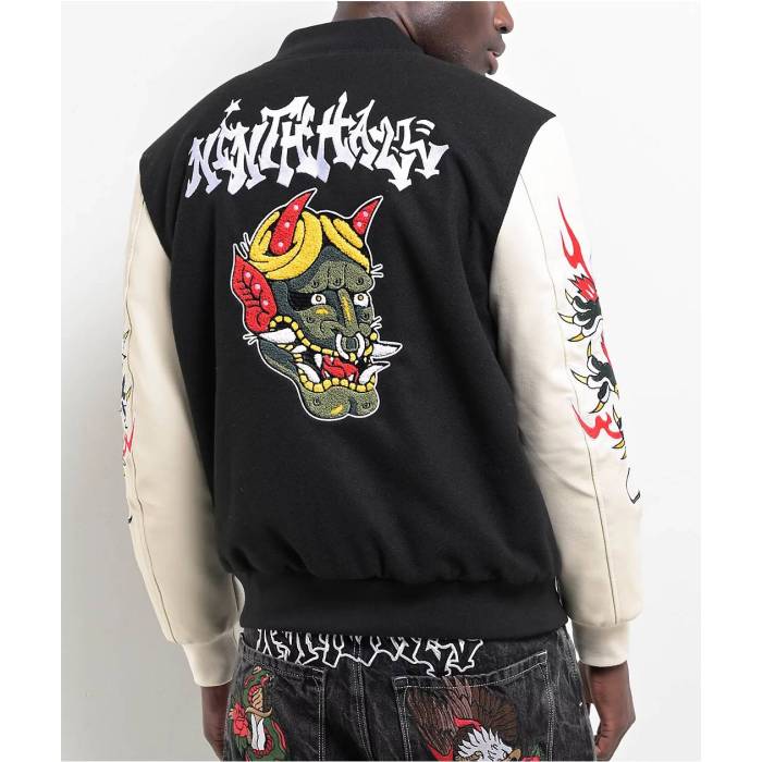 Ninth Hall 【 Dragon Black & Cream Varsity Jacket Men's Black 】 ドラゴン 黒色 ブラック クリーム Jacket ジャケット メンズ 黒色 ブラック