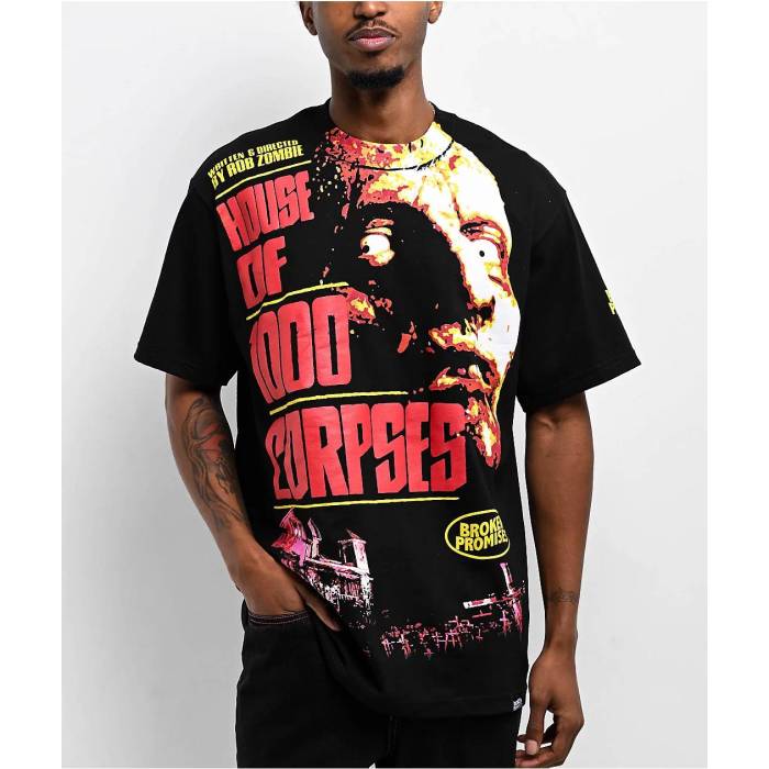Broken Promises 【 X House Of 1000 Corpses Cover Art Black T-Shirt Men Black 】 アート 黒色 ブラック Tシャツ メンズ 黒色 ブラック