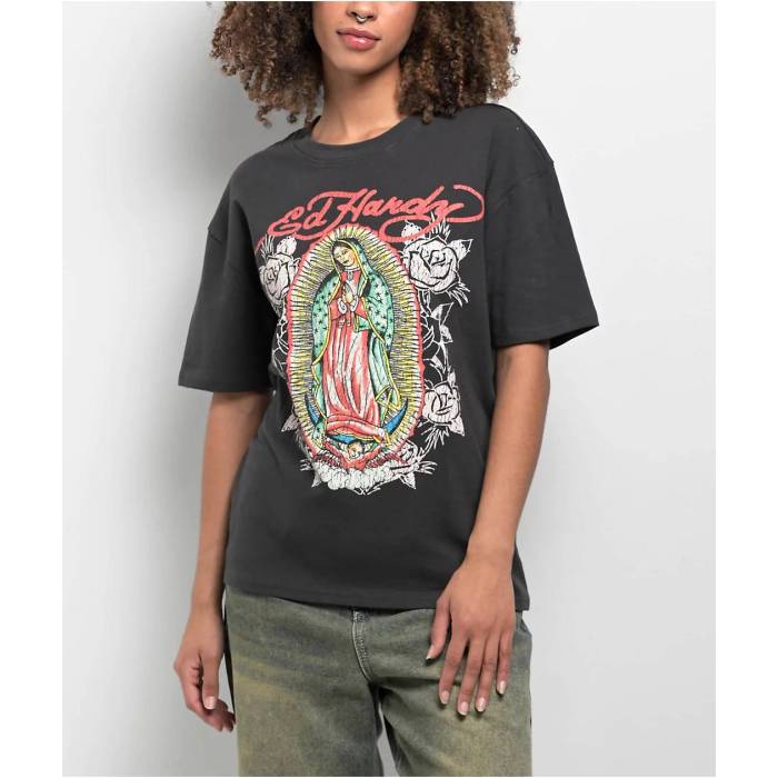 エドハーディー Ed Hardy 【 Mary Charcoal T-Shirt Women's Grey 】 チャコール Tシャツ レディース 灰色 グレー