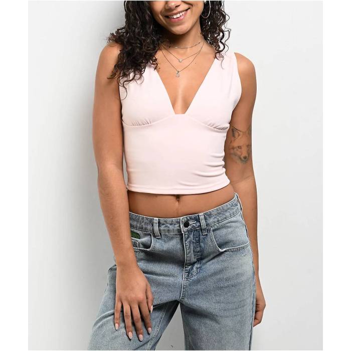 Freeworld 【 Pheobe Pink V-Neck Crop Tank Top Women's Pink 】 pink ピンク Vネック Crop クロップ タンクトップ レディース pink ピンク