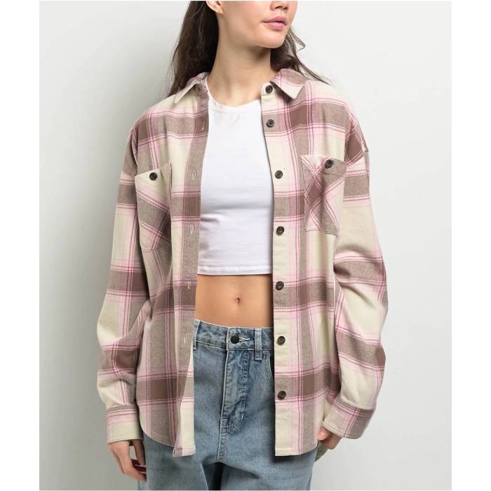 【★百貨店SALE★6/11十二時2時迄】帝国 Empyre 【 Kiley Brown \u0026 Pink Flannel Shirt Women\u0027s Light Pastel Brown 】 赤銅色 赤銅色 pink サクラ色 レディース 赤銅色 赤銅色
