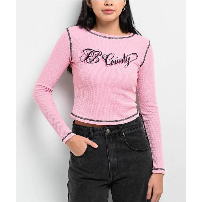 Fb County 【 Pink Crop Thermal Long Sleeve T-Shirt Women Pink 】 pink ピンク Crop クロップ Sleeve スリーブ Tシャツ レディース pink ピンク