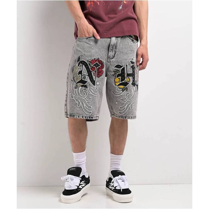 Ninth Hall 【 Waylay Embroidered Grey Wash Denim Shorts Men's Grey 】 灰色 グレー デニム ショーツ メンズ 灰色 グレー