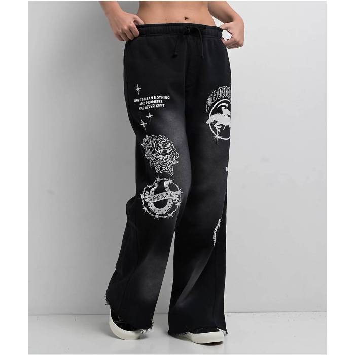 Broken Promises 【 Rodeo Star Black Wash Sweatpants Women's Black 】 黒色 ブラック ロングタイツ レディース 黒色 ブラック