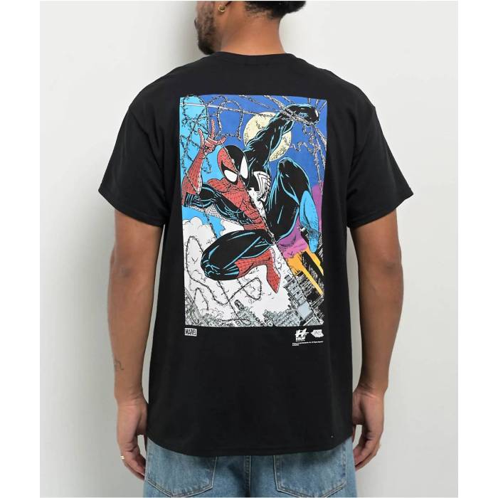 ハフ Huf 【 X Spider-Man Split Black T-Shirt Men's Black 】 黒色 ブラック Tシャツ メンズ 黒色 ブラック|スニケス