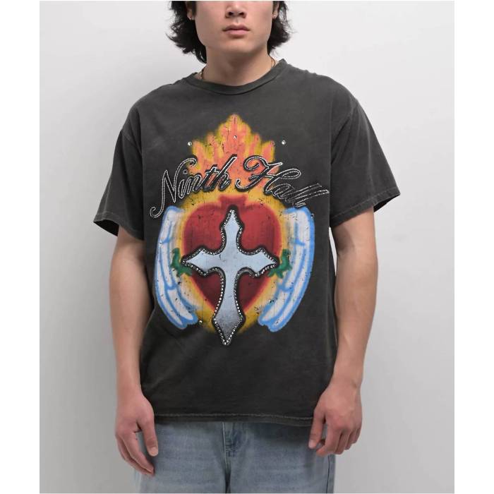 【★百貨店SALE★6/11真夜中2時迄】Ninth Hall 【 Sacred Heart Black Wash T-Shirt Men\u0027s Charcoal 】 黒いこと 黒いこと ティーシャツ メンズ 暗灰色