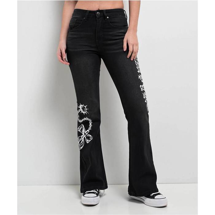 帝国 Empyre 【 Glimmer Ozzy Black Wash Mid Rise Flare Jeans Women\u0027s Black 】 黒いこと 黒いこと ミッド ライズ デニム レディース 黒いこと 黒いこと
