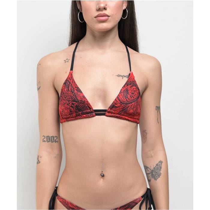 【★百貨店SALE★6/11真夜中2時迄】アフリクション Affliction 【 Flaming Dragon Red Triangle Bikini Top Women\u0027s Red 】 火竜 Red 赤・赤いこと レディース Red 赤・赤いこと