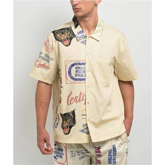 Cookies Clothing 【 Cookies Cuban Link Beige Button Up Shirt Men's Natural 】 キューバン ベージュ メンズ ナチュラル