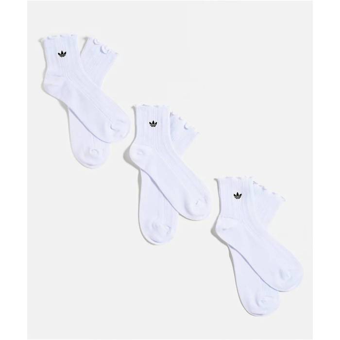 アディダス Adidas 【 Originals Ruffle 3-Pack White Ankle Socks Women's White 】 オリジナルス 3個入 白色 ホワイト ソックス・靴下 レディース 白色 ホワイト