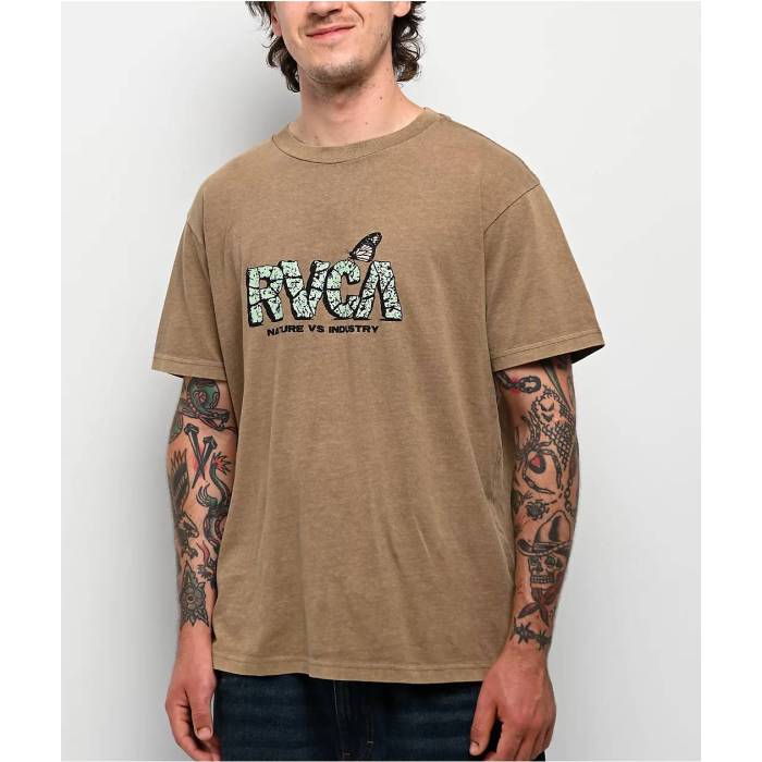 【★百貨店SALE★6/11真夜中2時迄】ルーカ Rvca 【 Butterfly Brown T-Shirt Men\u0027s Light Pastel Brown 】 赤銅色 赤銅色 ティーシャツ メンズ 赤銅色 赤銅色