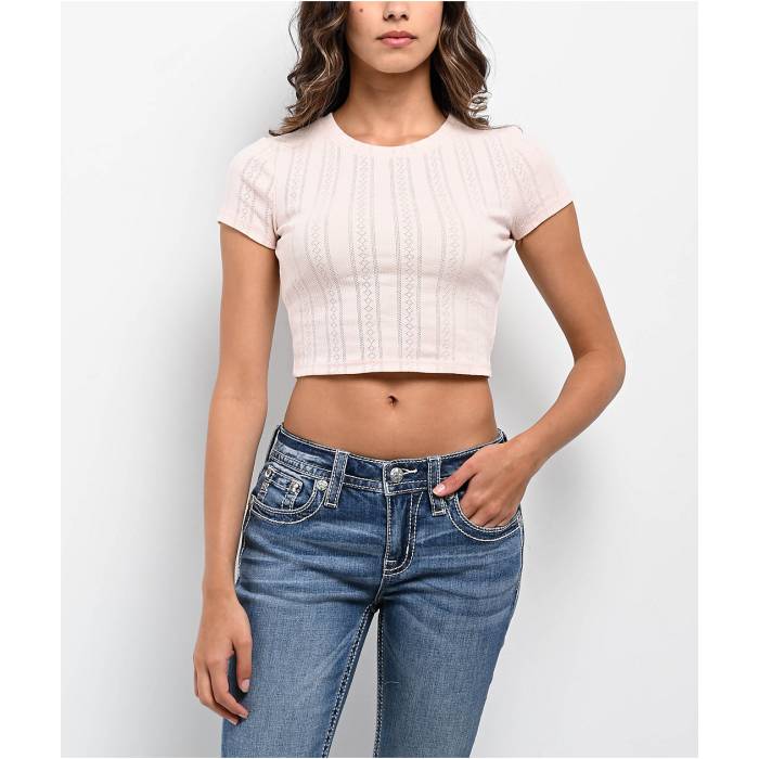 Freeworld 【 Irina Pointelle Pink Crop T-Shirt Women\u0027s Light Pastel Pink 】 pink サクラ色 Crop クロップ プルオーバー レディース pink サクラ色