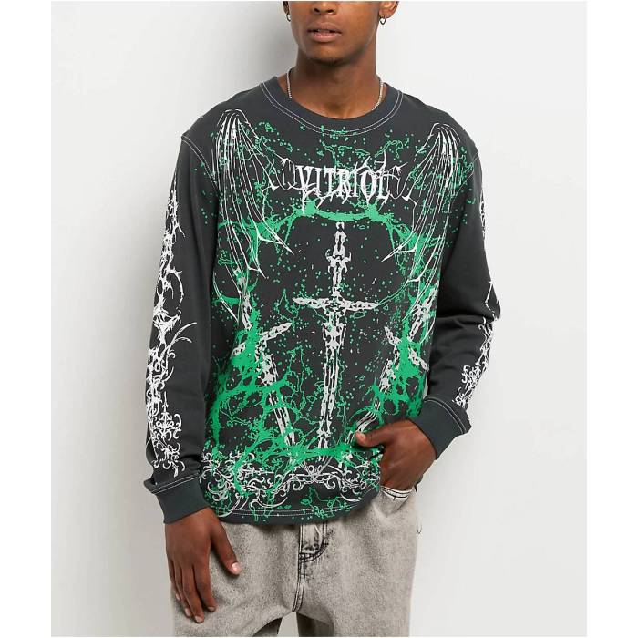 Vitriol 【 Five Kings Black Long Sleeve T-Shirt Men's Black 】 Kings キングス 黒色 ブラック Sleeve スリーブ Tシャツ メンズ 黒色 ブラック