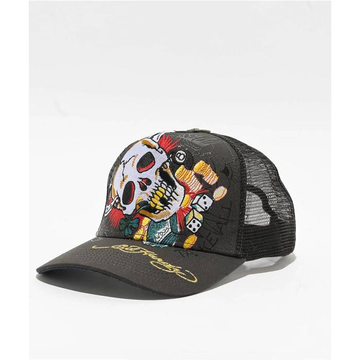 【★百貨店SALE★6/11真夜中2時迄】エドハーディー Ed Hardy 【 Ace Skull Charcoal Trucker Hat Men\u0027s Dark Grey 】 はやりっ児 濃灰色 トラッカー メンズ 薄墨色 薄墨色