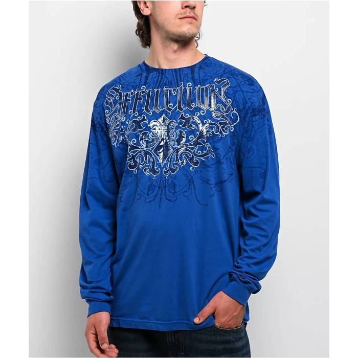 アフリクション Affliction 【 Artifact Dark Blue Long Sleeve T-Shirt Men's Dark Blue 】 青色 ブルー Sleeve スリーブ Tシャツ メンズ 青色 ブルー
