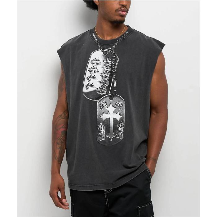 Ninth Hall 【 Dog Tags Black Wash Tank Top Men\u0027s Black 】 黒いこと 黒いこと 貯蔵タンクいの一番 メンズ 黒いこと 黒いこと