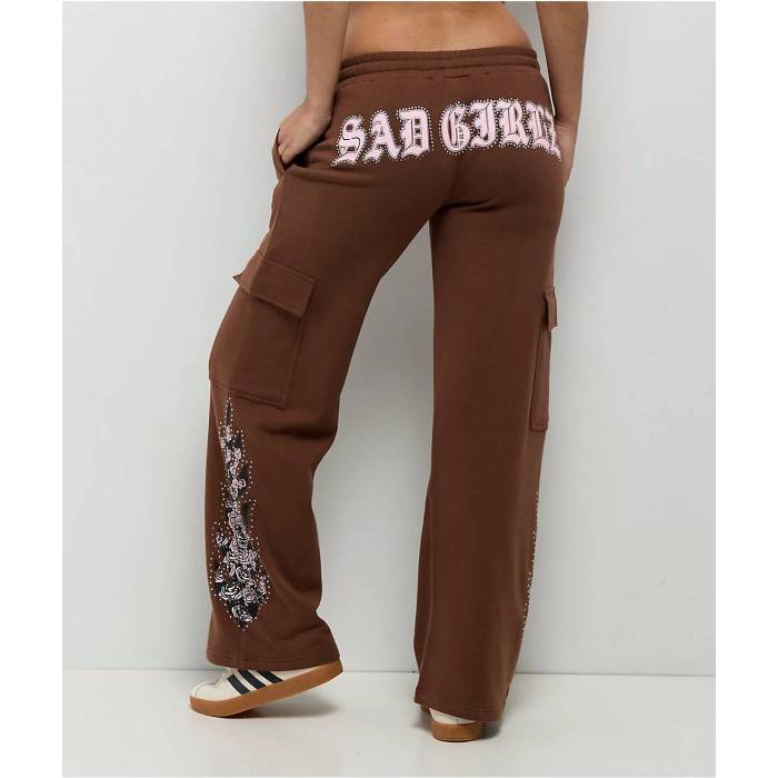 Sad Girlz 【 $Ad Girlz By Junior H Flowers Brown Cargo Sweatpants Women's Brown 】 茶色 ブラウン カーゴ ロングタイツ レディース 茶色 ブラウン