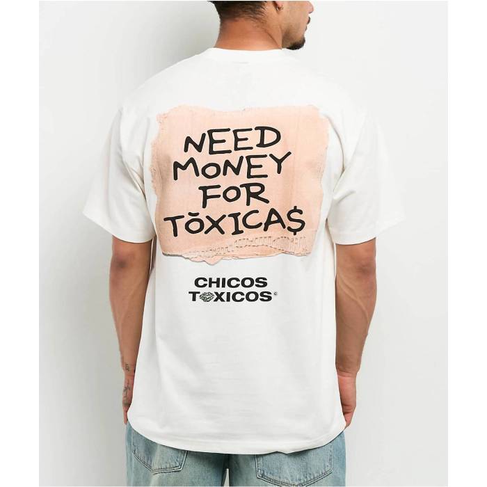 【★百貨店SALE★6/11真夜中2時迄】Chicos Toxicos 【 Need Money For Toxicas White T-Shirt Men\u0027s White 】 白いこと 白いこと ティーシャツ メンズ 白いこと 白いこと