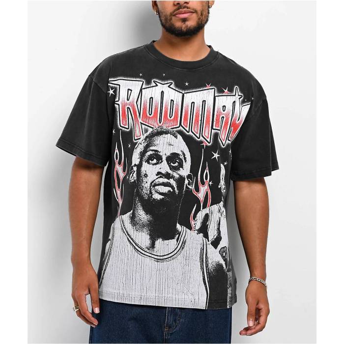 【★百貨店SALE★6/11真夜中2時迄】Rodman 【 Apparel Zilla Panel Washed Black T-Shirt Men\u0027s Black 】 黒いこと 黒いこと ティーシャツ メンズ 黒いこと 黒いこと