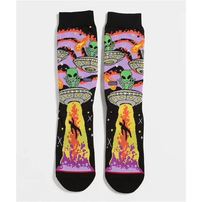Pyvot 【 Alien Invaders Black Crew Socks Men's Assorted 】 黒色 ブラック クルー ソックス・靴下 メンズ
