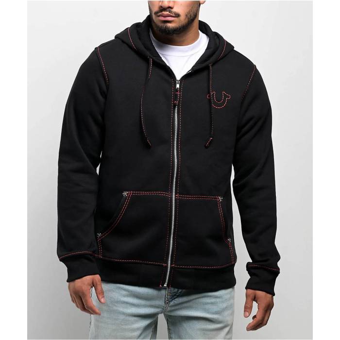【★百貨店SALE★6/11真夜中2時迄】トゥルーレリジョン True Religion 【 Big T Black \u0026 Red Zip Hoodie Men\u0027s Black 】 黒いこと 黒いこと Red 赤・赤いこと フーディー パーカー メンズ 黒いこと 黒いこと
