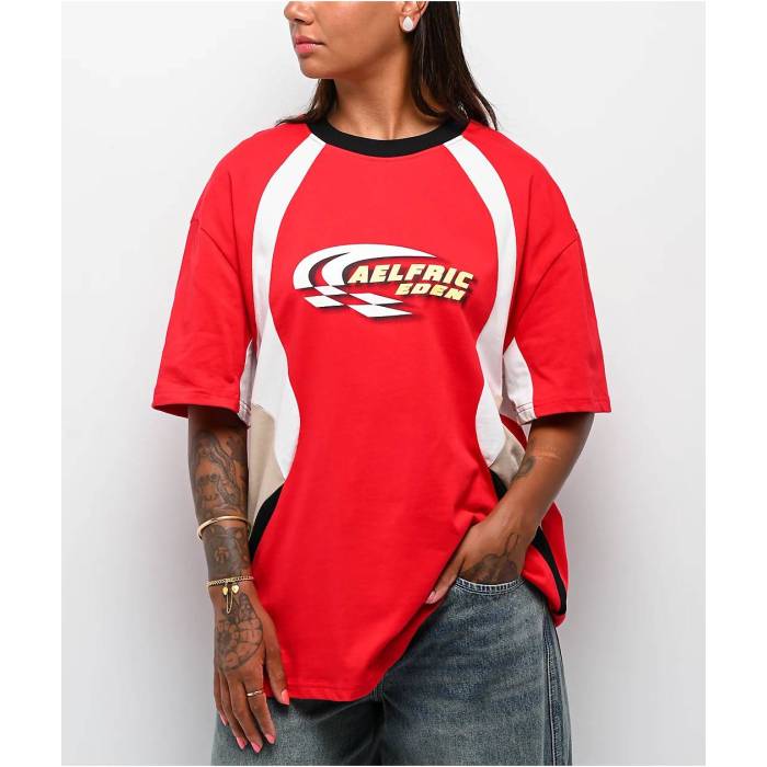 Aelfric Eden 【 Colorblock Racing Red T-Shirt Women\u0027s Red 】 Red 赤・赤いこと プルオーバー レディース Red 赤・赤いこと