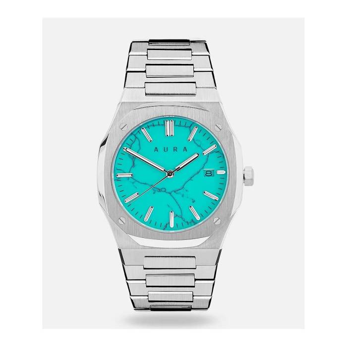 【★百貨店SALE★6/11真夜中2時迄】Aura Watches 【 Aura Date 003 Steel \u0026 Turquoise Analog Watch Men\u0027s Silver 】 佇まい Steel スチール写真 Watch ウォッチ・時辰儀 メンズ Silver しろがね色・しろがね色