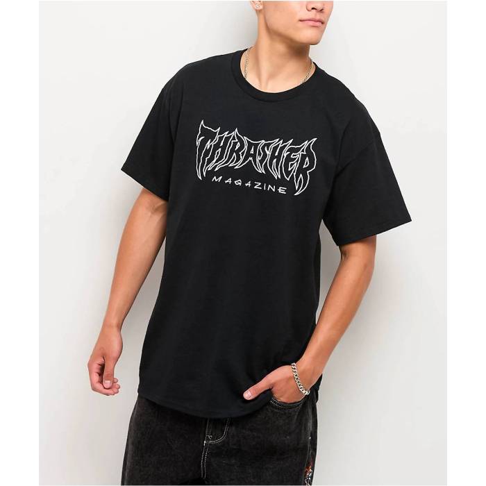 Thrasher 【 Metal Black T-Shirt Men\u0027s Black 】 金属元素 黒いこと 黒いこと プルオーバー メンズ 黒いこと 黒いこと