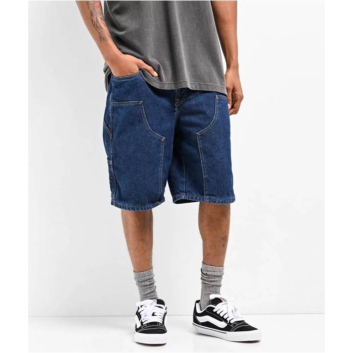 エンパイア Empyre 【 Double Knee Dark Blue Loose Fit Carpenter Shorts Men's Dark Blue 】 青色 ブルー ショーツ メンズ 青色 ブルー