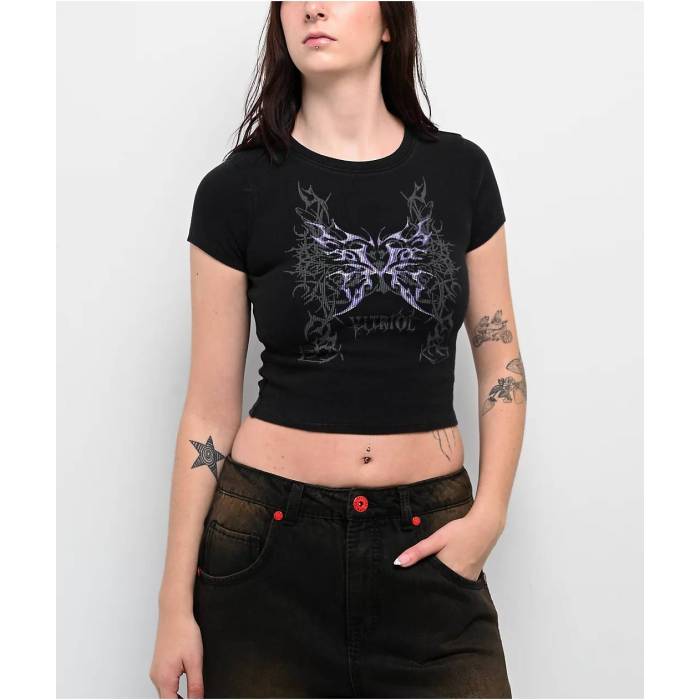 Vitriol 【 Reina Black Crop T-Shirt Women\u0027s Black 】 黒いこと 黒いこと Crop クロップ プルオーバー レディース 黒いこと 黒いこと