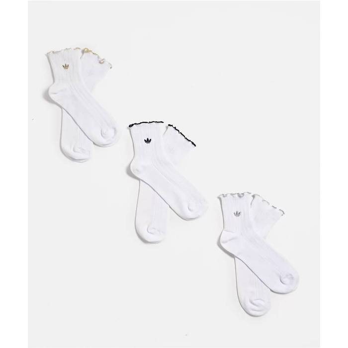 アディダス Adidas 【 Originals Metal Ruffle 3-Pack White Ankle Socks Women's White 】 オリジナルス メタル 3個入 白色 ホワイト ソックス・靴下 レディース 白色 ホワイト