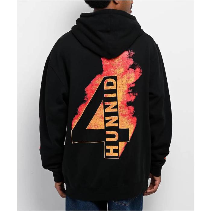 4Hunnid 【 Flamin Hot Black Hoodie Men's Black 】 黒色 ブラック フーディー パーカー メンズ 黒色 ブラック