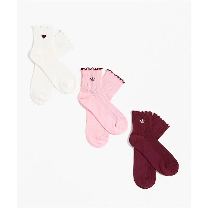 アディダス Adidas 【 Valentine Ruffle 3 Pack Pink Red & White Ankle Socks Women's Assorted 】 pink ピンク Red 赤・レッド 白色 ホワイト ソックス・靴下 レディース