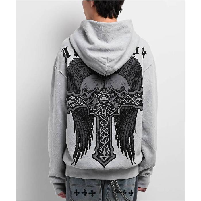 アフリクション Affliction 【 Seeker Grey Zip Hoodie Men's Light Pastel Grey 】 灰色 グレー フーディー パーカー メンズ 灰色 グレー