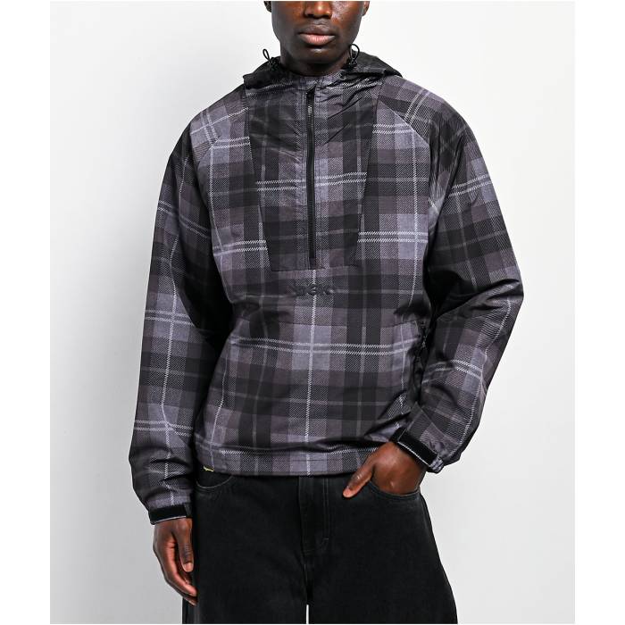 DGK Dgk 【 District Black & Grey Plaid Anorak Jacket Men's Black 】 黒色 ブラック 灰色 グレー アノラック Jacket ジャケット メンズ 黒色 ブラック|スニケス