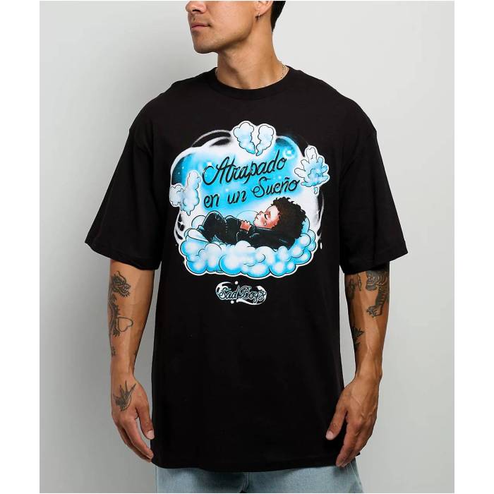 【★百貨店SALE★6/11真夜中2時迄】Sad Boyz 【 $Ad Boyz By Junior H In The Clouds Black T-Shirt Men\u0027s Black 】 黒いこと 黒いこと ティーシャツ メンズ 黒いこと 黒いこと