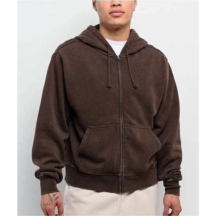 【★百貨店SALE★6/11十二時2時迄】Ita 【 Fractal Brown Wash Crop Zip Hoodie Men\u0027s Brown 】 赤銅色 赤銅色 Crop クロップ フーディー パーカー メンズ 赤銅色 赤銅色