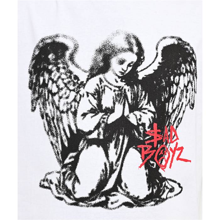 【★百貨店SALE★6/11真夜中2時迄】Sad Boyz 【 $Ad Boyz By Junior H Praying Angel White T-Shirt Men\u0027s White 】 白いこと 白いこと ティーシャツ メンズ 白いこと 白いこと