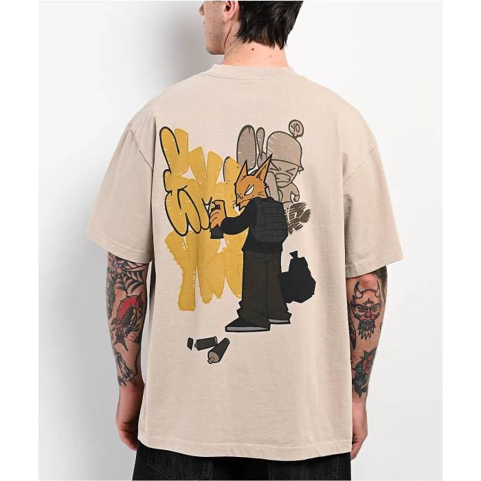 【★百貨店SALE★6/11真夜中2時迄】帝国 Empyre 【 Backstreet Cat Tan Boxy T-Shirt Men\u0027s Natural 】 ティーシャツ メンズ 自然的