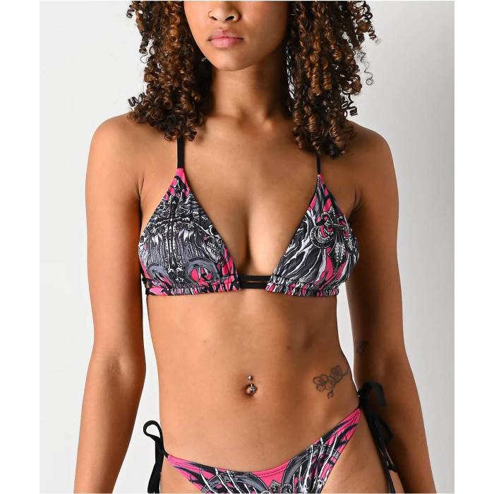 【★百貨店SALE★6/11真夜中2時迄】アフリクション Affliction 【 Desperate Saint Black Triangle Bikini Top Women\u0027s Pink 】 黒いこと 黒いこと レディース pink さくら色