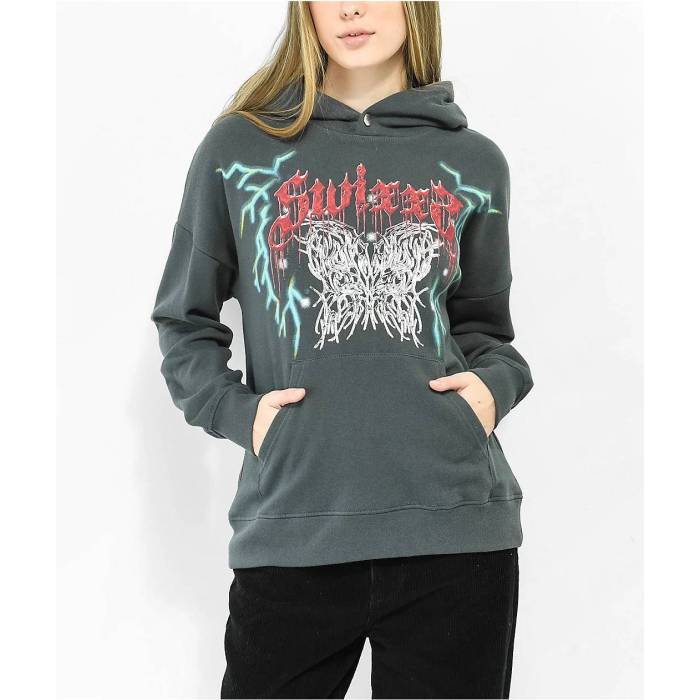 【★百貨店SALE★6/11真夜中2時迄】Swixxz 【 By Maggie Lindemann Butterfly Chrome Grey Hoodie Women\u0027s Grey 】 薄墨色 薄墨色 フーディー パーカー レディース 薄墨色 薄墨色