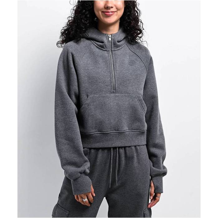 Ninth Hall Fundamentals 【 River Heather Grey Half Zip Boxy Hoodie Women's Grey 】 heather ヘザー 灰色 グレー ハーフ フーディー パーカー レディース 灰色 グレー｜スニケス