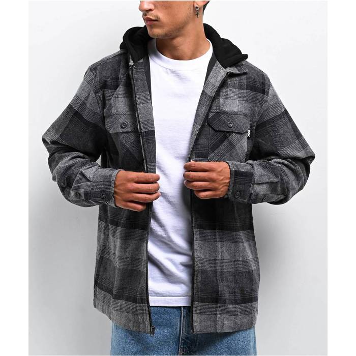 DGK Dgk 【 Bliss Charcoal Hooded Flannel Shirt Men\u0027s Charcoal 】 暗灰色 ボンネット付 メンズ 暗灰色 メンズファッション-カジュアルシャツ-トップス