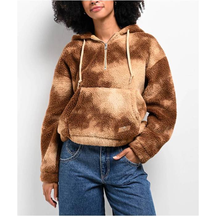 【★百貨店SALE★6/11真夜中2時迄】A.lab 【 Kendra Teddy Brown Tie Dye Sherpa Quarter Zip Hoodie Women\u0027s Brown 】 赤銅色 赤銅色 タイ フーディー パーカー レディース 赤銅色 赤銅色