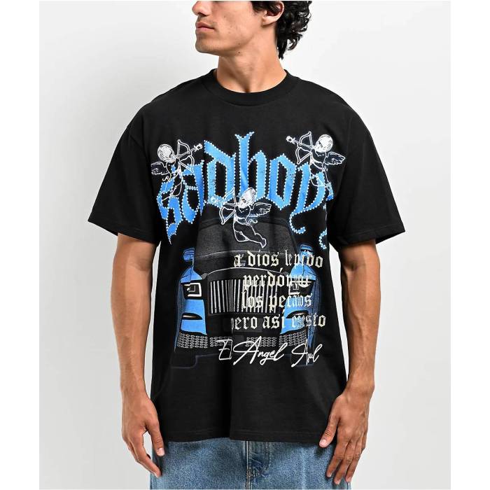 Sad Boyz 【 $Ad Boyz By Junior H Angels Black T-Shirt Men's Black 】 angels エンジェルス 黒色 ブラック Tシャツ メンズ 黒色 ブラック|スニケス