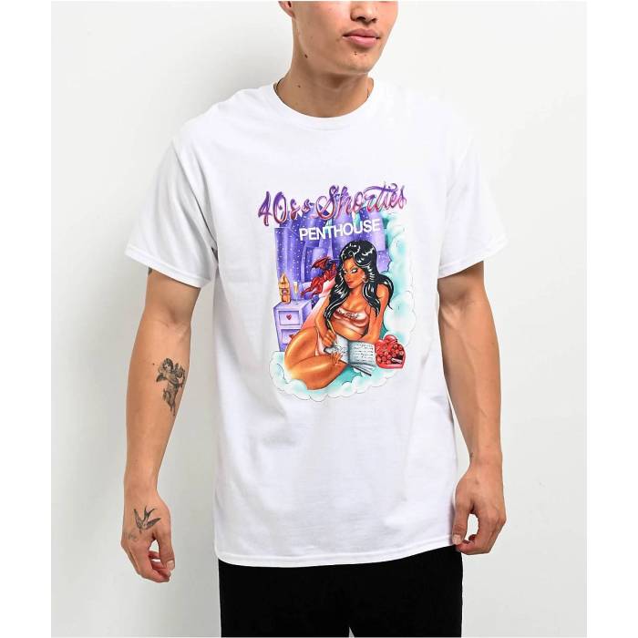 40S \u0026 Shorties 【 X Penthouse Dream Girl White T-Shirt Men\u0027s White 】 意気ごみ 白いこと 白いこと プルオーバー メンズ 白いこと 白いこと