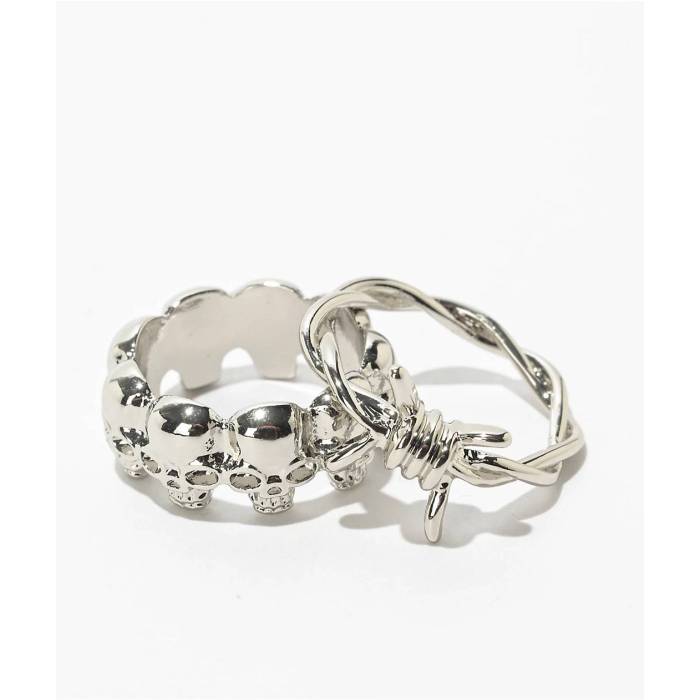 Krone 【 2 Pack Barbed Skull Silver Rings Men\u0027s Silver 】 Silver しろがね色・しろがね色 輪っか メンズ Silver しろがね色・しろがね色